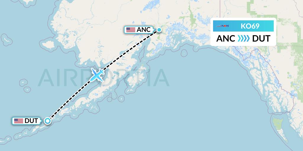 KO69 Komiaviatrans Flight Map: Anchorage to Unalaska