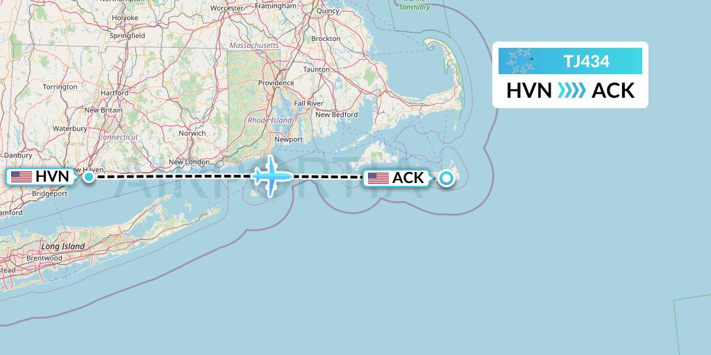 TJ434 Tradewind Aviation Flight Map: New Haven to Nantucket