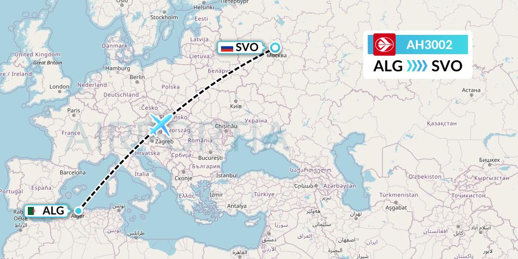 AH3002 Air Algerie Flight Map: Algiers to Moscow