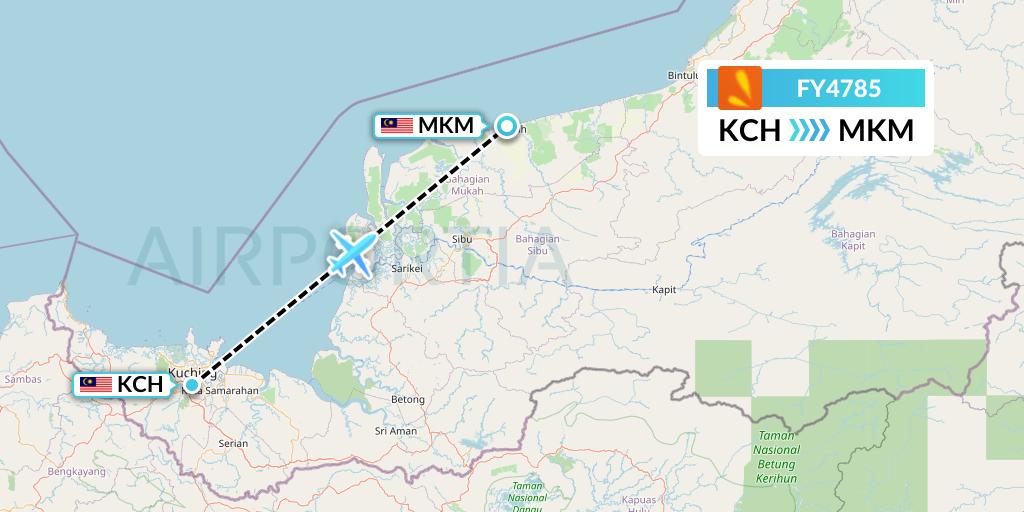 FY4785 Firefly Flight Map: Kuching to Mukah