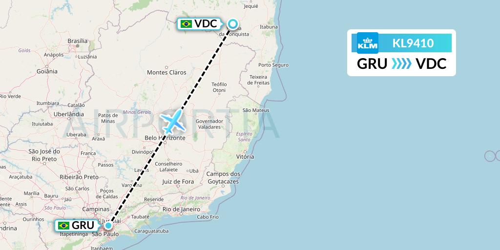KL9410 KLM Flight Map: Sao Paulo to Vitoria Da Conquista