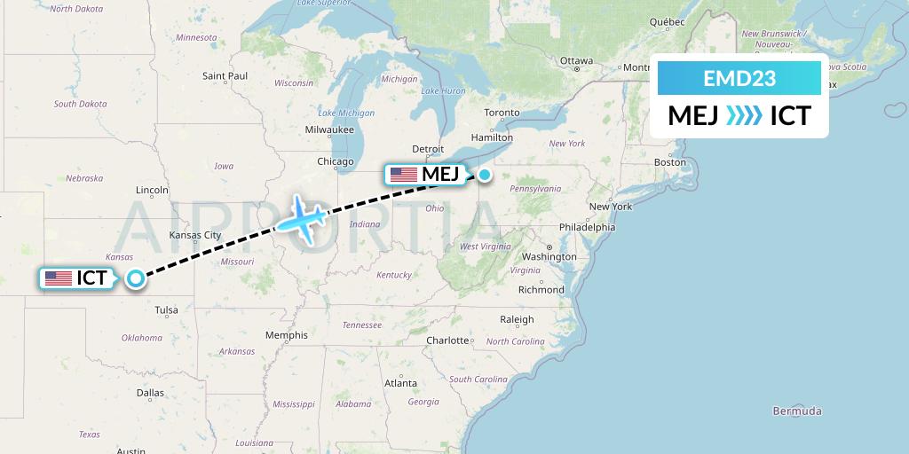 EMD23 Eaglemed Flight Map: Meadville to Wichita