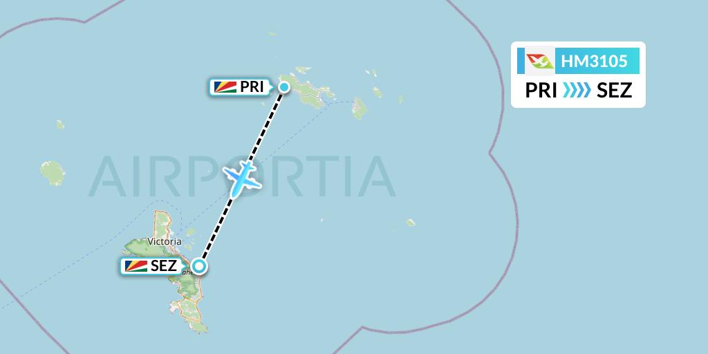 HM3105 Air Seychelles Flight Map: Praslin Island to Victoria