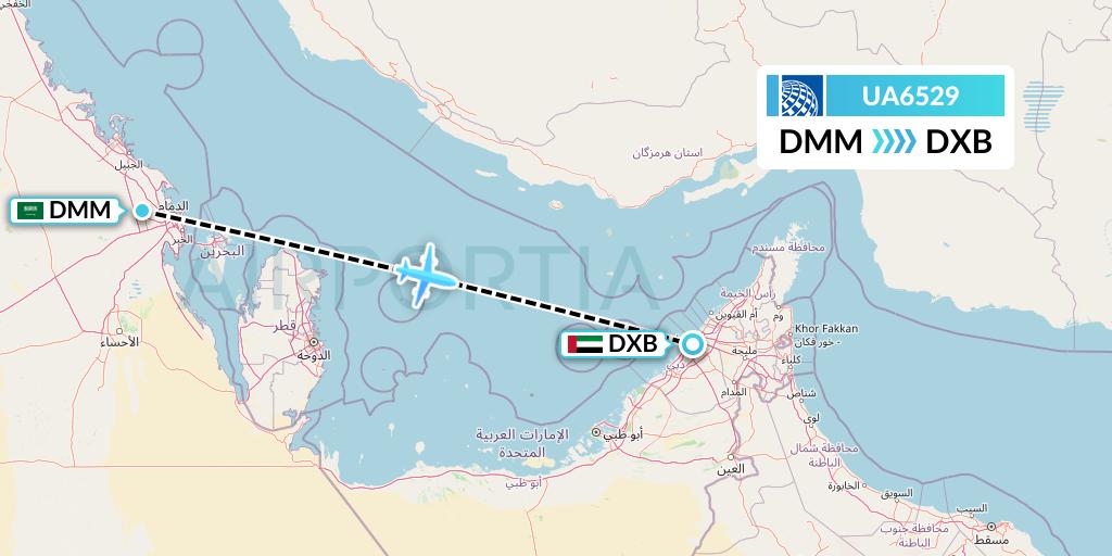 UA6529 United Airlines Flight Map: Dammam to Dubai