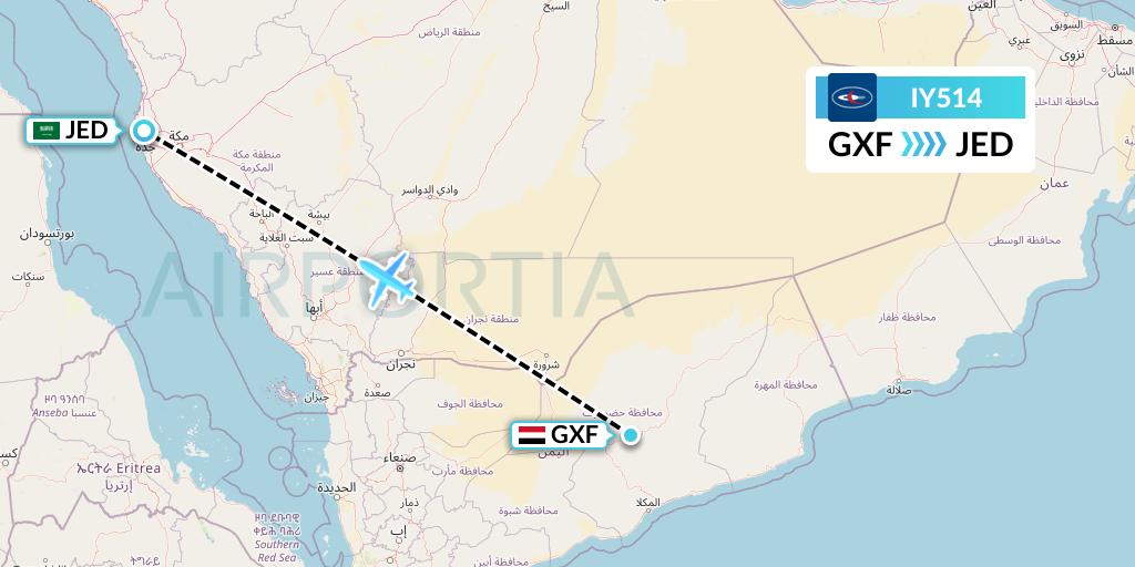 IY514 Yemenia Flight Map: Sayun to Jeddah