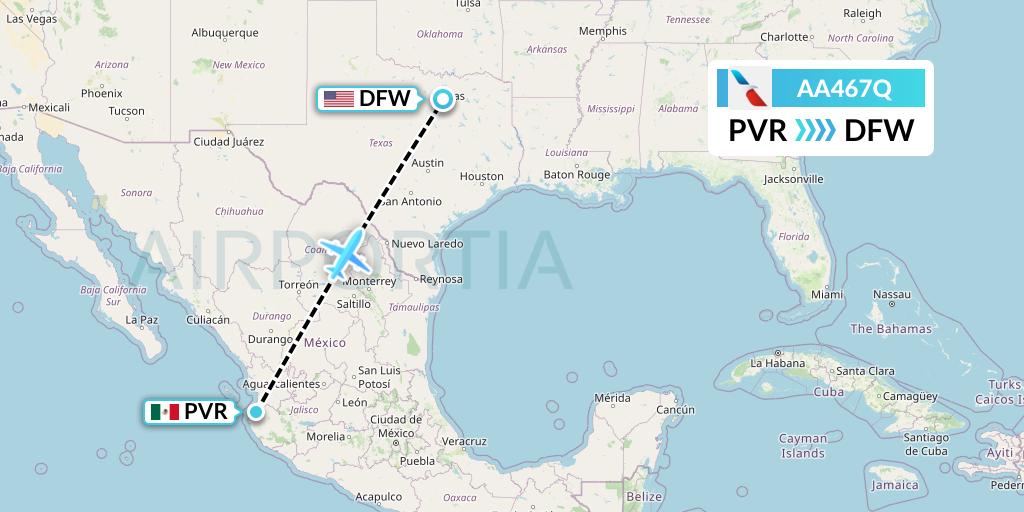 AA467Q American Airlines Flight Map: Puerto Vallarta to Dallas