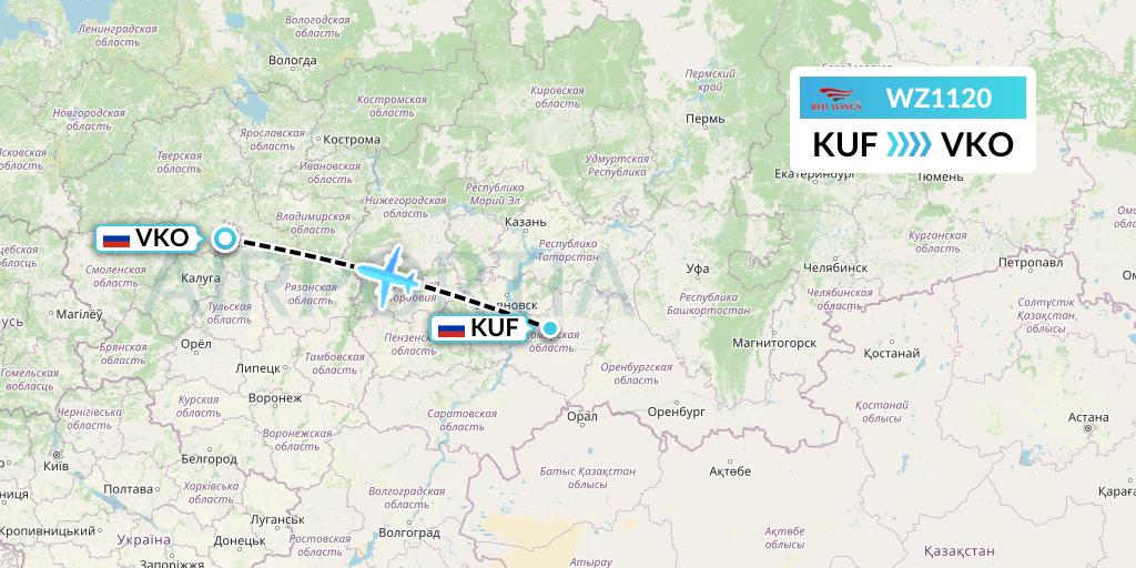 WZ1120 Red Wings Flight Map: Samara to Moscow