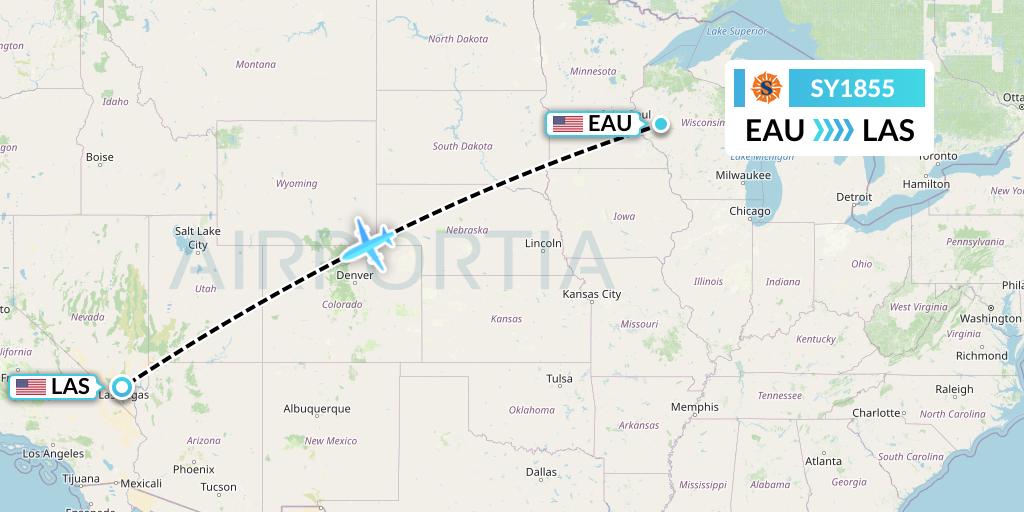 SY1855 Sun Country Airlines Flight Map: Eau Claire to Las Vegas