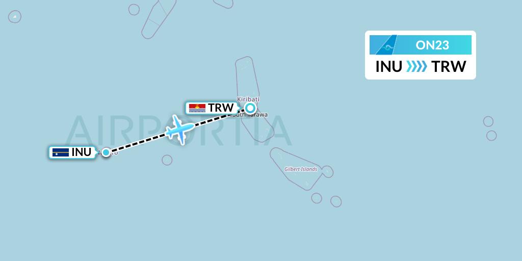 ON23 Nauru Airlines Flight Map: Yaren District to Tarawa