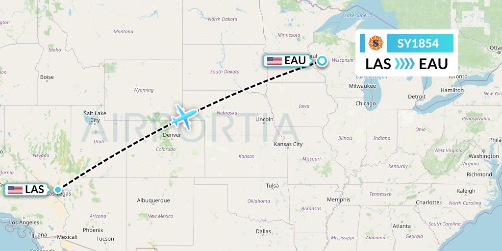 SY1854 Sun Country Airlines Flight Map: Las Vegas to Eau Claire