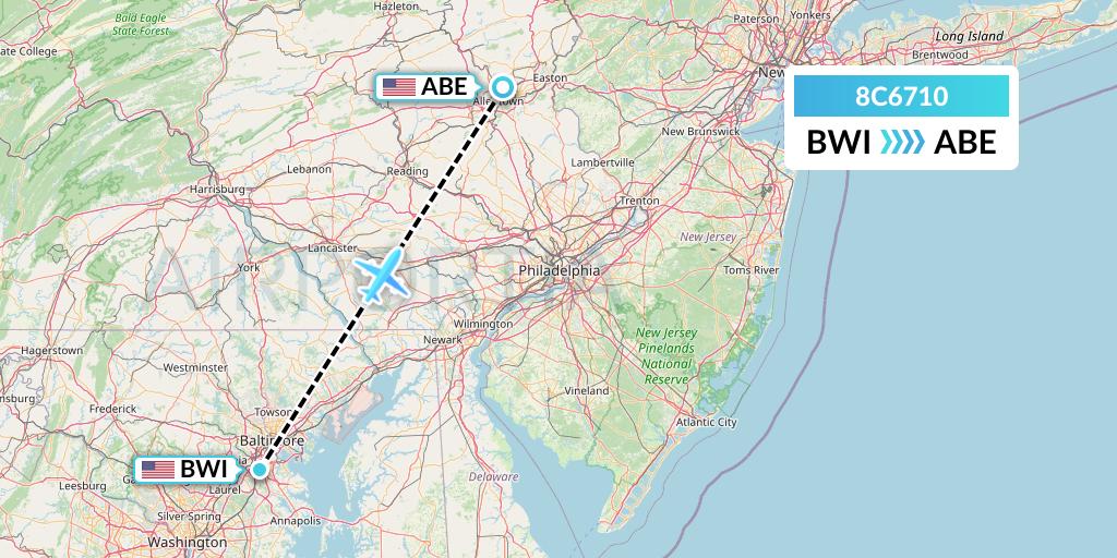 8C6710 Air Transport International Flight Map: Baltimore to Allentown