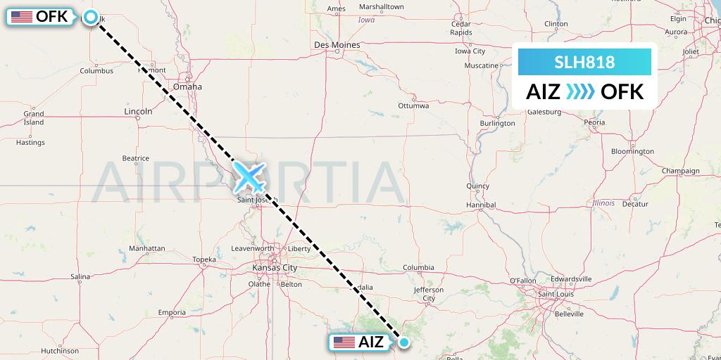 SLH818 Silverhawk Aviation Flight Map: Kaiser Lake Ozark to Norfolk