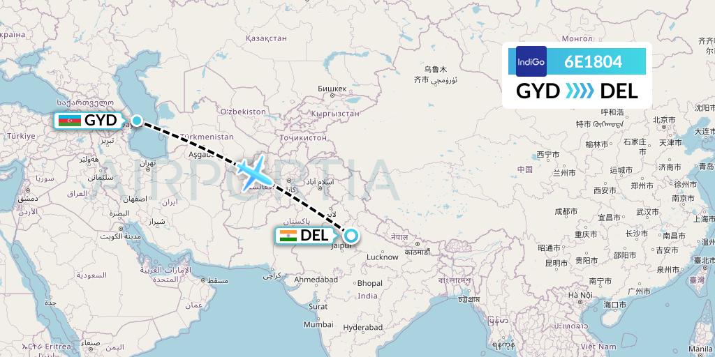 6E1804 IndiGo Airlines Flight Map: Baku to Delhi