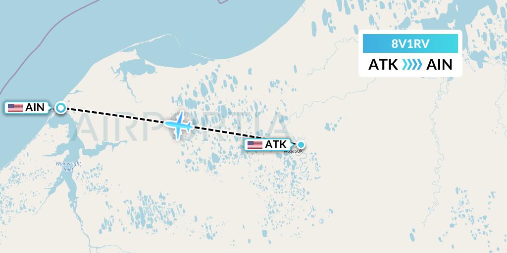 8V1RV Wright Air Service Flight Map: Atqasuk to Wainwright