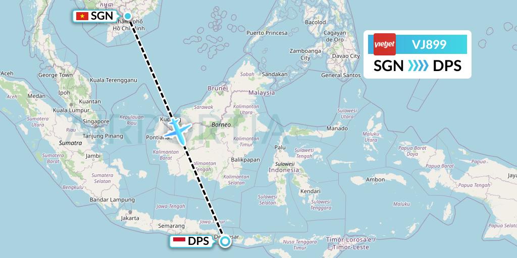 VJ899 VietJet Air Flight Map: Ho Chi Minh City to Denpasar