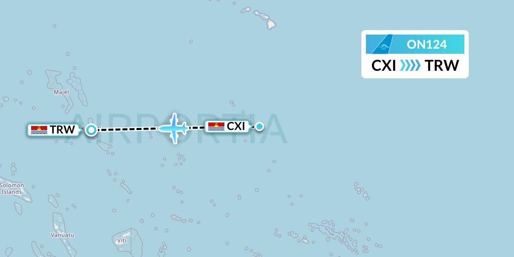 ON124 Nauru Airlines Flight Map: Kiritimati to Tarawa