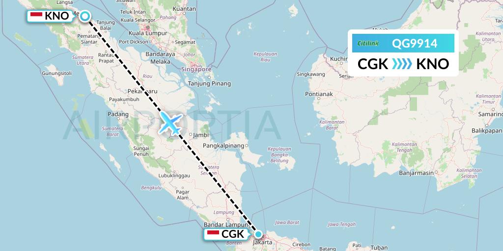 QG9914 Citilink Flight Map: Jakarta to Medan