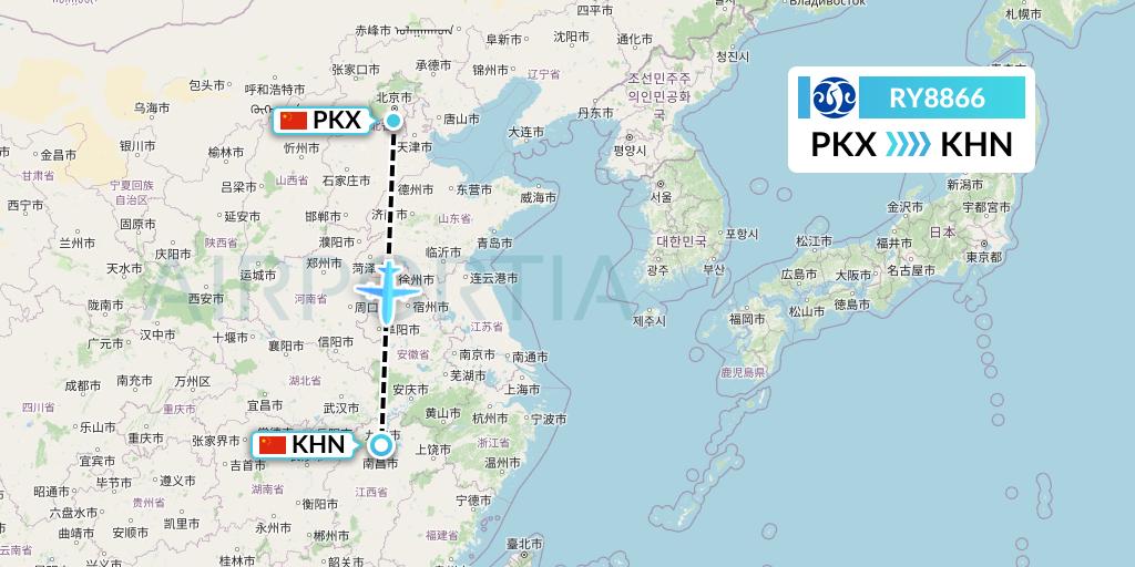 RY8866 Jiangxi Air Flight Map: Beijing to Nanchang