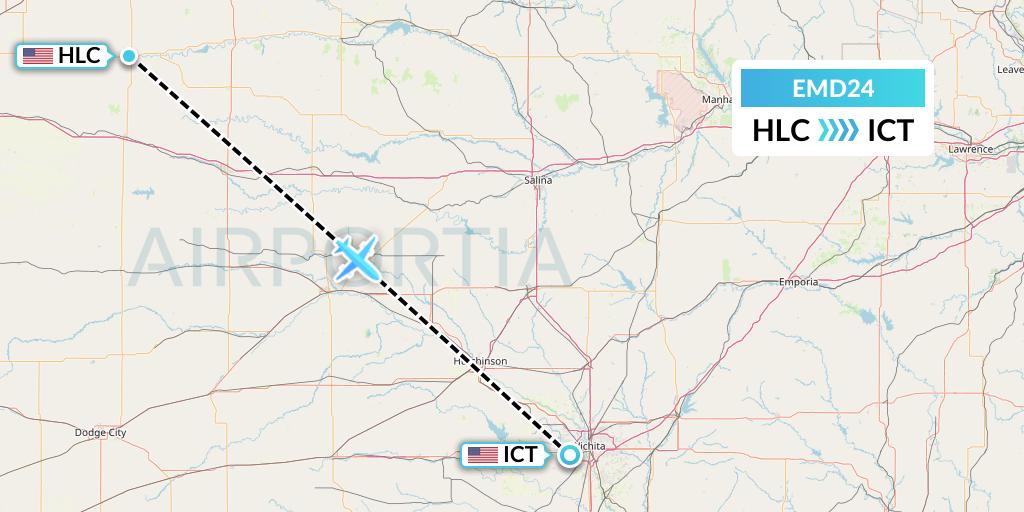 EMD24 Eaglemed Flight Map: Hill City to Wichita