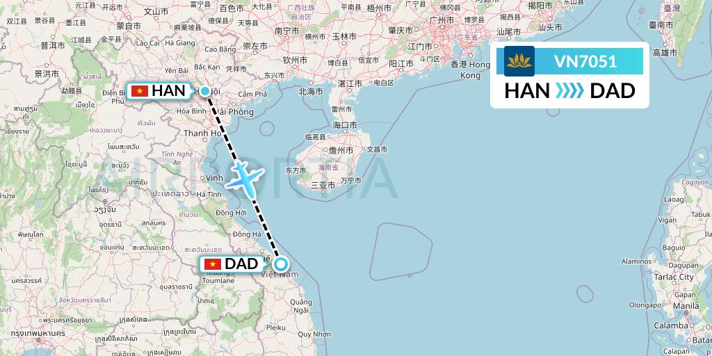 VN7051 Vietnam Airlines Flight Map: Hanoi to Da Nang