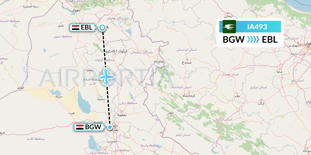 IA493 Iraqi Airways Flight Map: Baghdad to Arbil