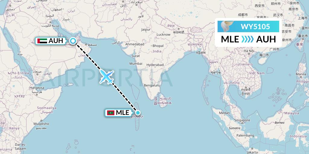 WY5105 Oman Air Flight Map: Male to Abu Dhabi