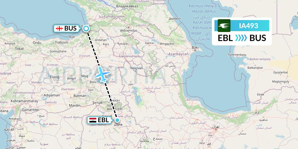IA493 Iraqi Airways Flight Map: Arbil to Batumi
