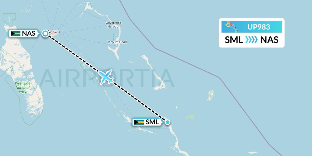 UP983 Bahamasair Flight Map: Stella Maris to Nassau