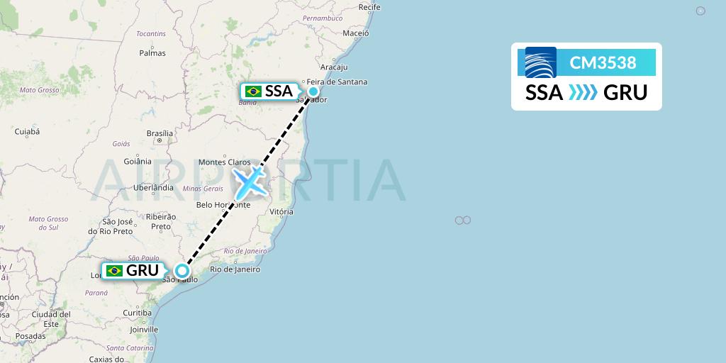 CM3538 Copa Airlines Flight Map: Salvador to Sao Paulo