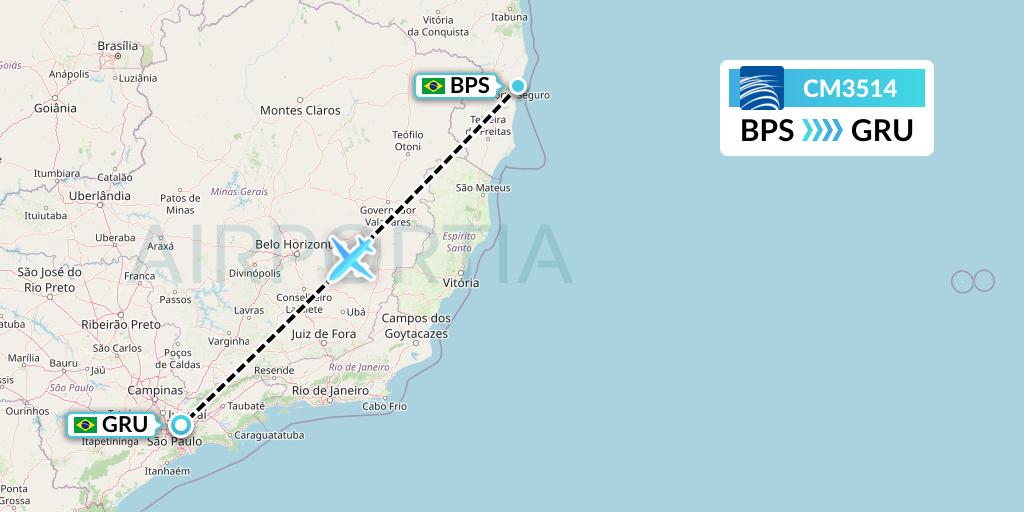 CM3514 Copa Airlines Flight Map: Porto Seguro to Sao Paulo
