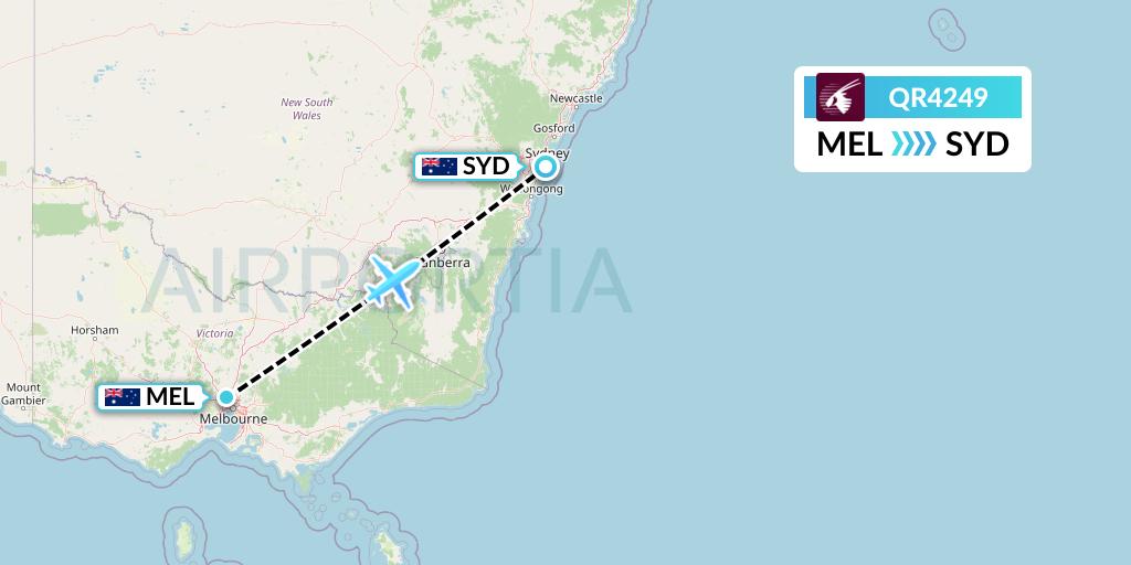 QR4249 Qatar Airways Flight Map: Melbourne to Sydney