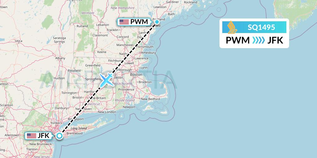 SQ1495 Singapore Airlines Flight Map: Portland to New York