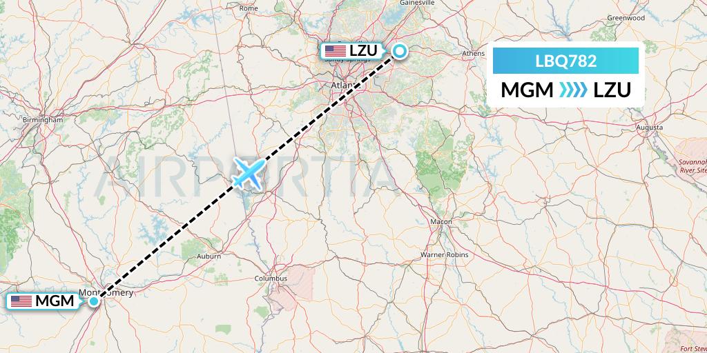 LBQ782 Quest Diagnostics Flight Map: Montgomery to Lawrenceville