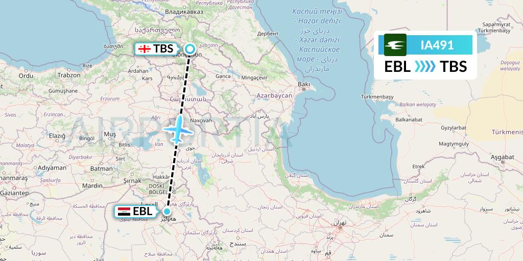 IA491 Iraqi Airways Flight Map: Arbil to Tbilisi