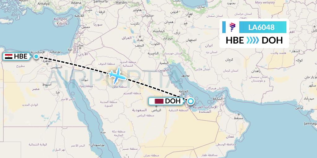 LA6048 LAN Airlines Flight Map: Alexandria to Doha