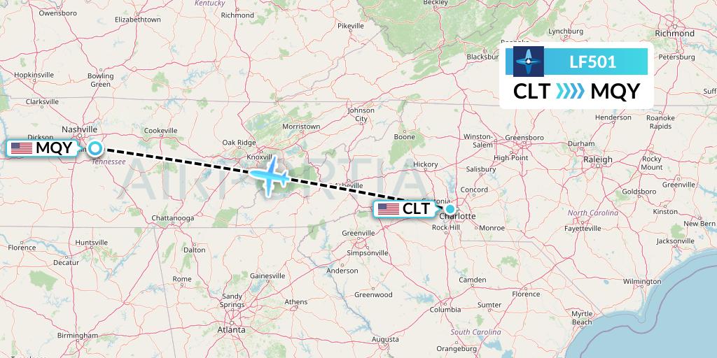 LF501 Corporate Flight Management Flight Map: Charlotte to Smyrna