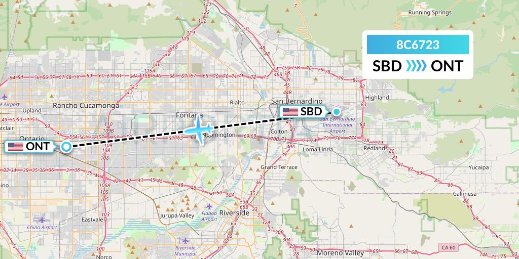 8C6723 Air Transport International Flight Map: San Bernardino to Ontario