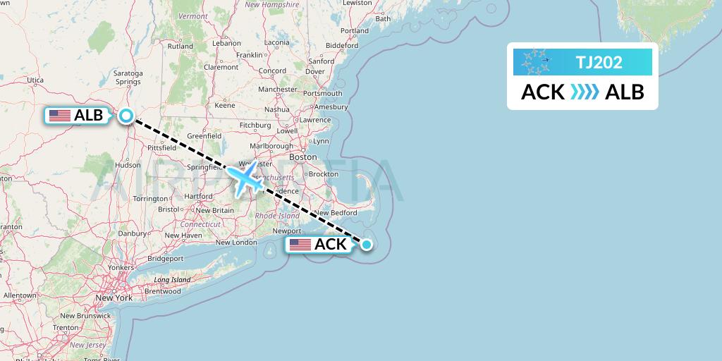 TJ202 Tradewind Aviation Flight Map: Nantucket to Albany