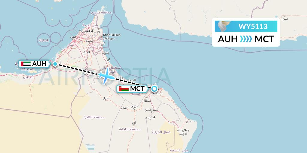 WY5113 Oman Air Flight Map: Abu Dhabi to Muscat