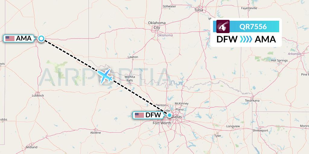 QR7556 Qatar Airways Flight Map: Dallas to Amarillo