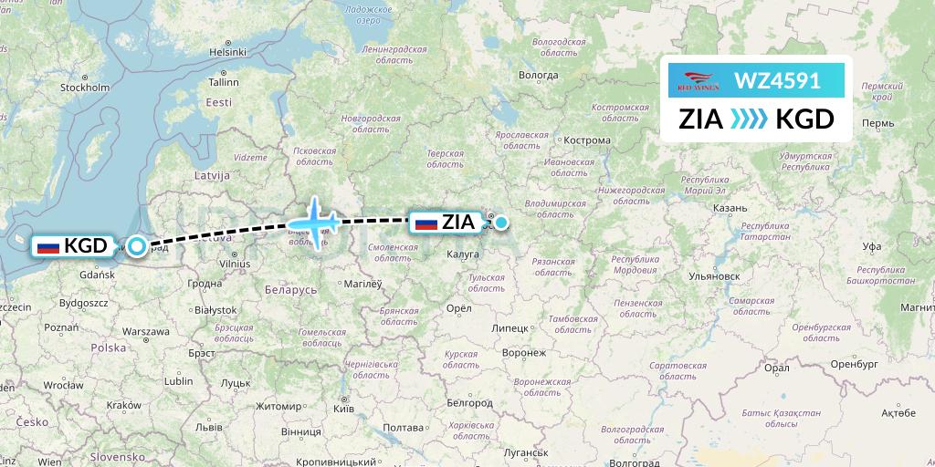 WZ4591 Red Wings Flight Map: Moscow to Kaliningrad