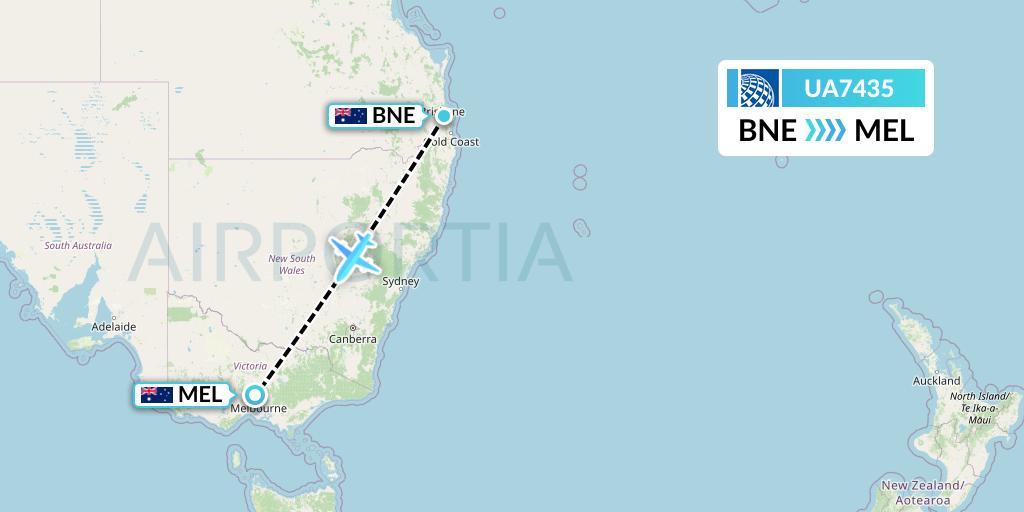 UA7435 United Airlines Flight Map: Brisbane to Melbourne