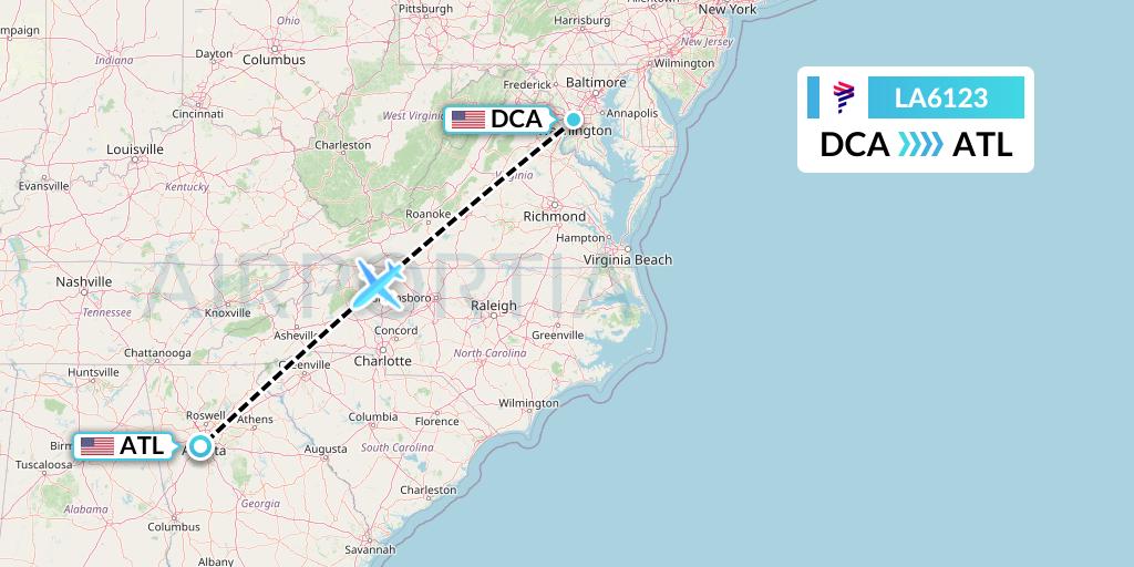 LA6123 LAN Airlines Flight Map: Washington to Atlanta
