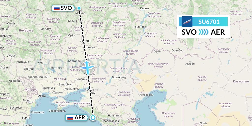 SU6701 Aeroflot Flight Map: Moscow to Sochi