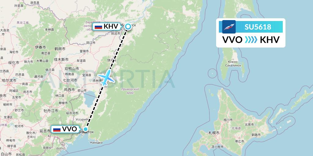 SU5618 Aeroflot Flight Map: Vladivostok to Khabarovsk