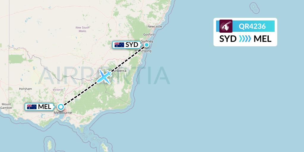 QR4236 Qatar Airways Flight Map: Sydney to Melbourne