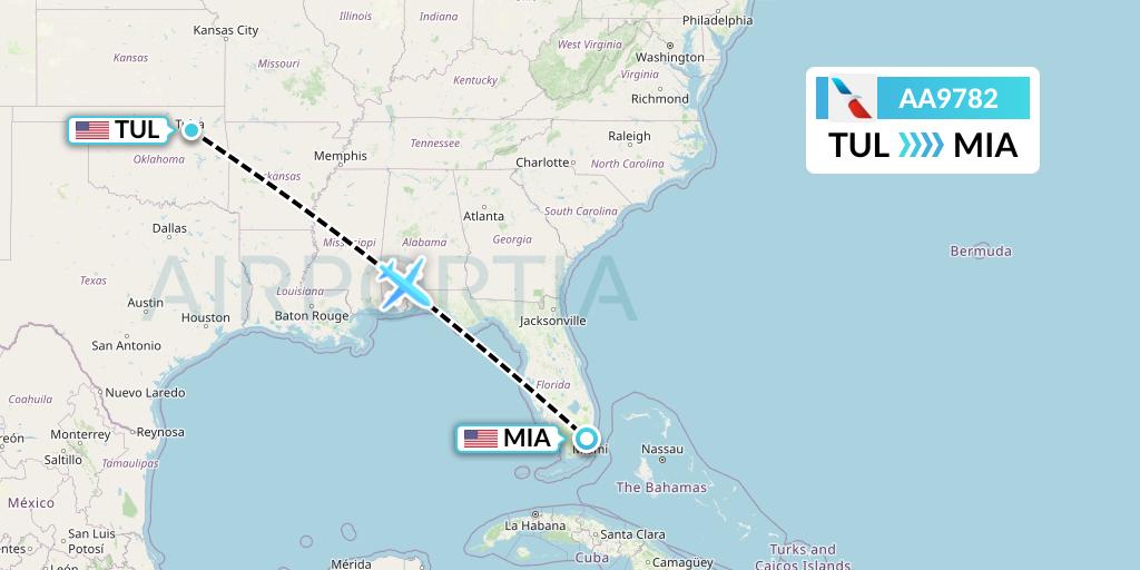 AA9782 American Airlines Flight Map: Tulsa to Miami