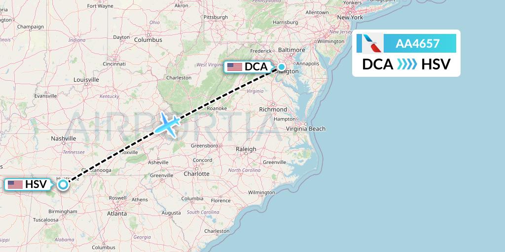 AA4657 American Airlines Flight Map: Washington to Huntsville