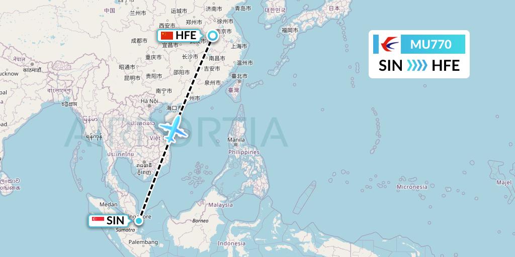 MU770 China Eastern Airlines Flight Map: Singapore to Hefei
