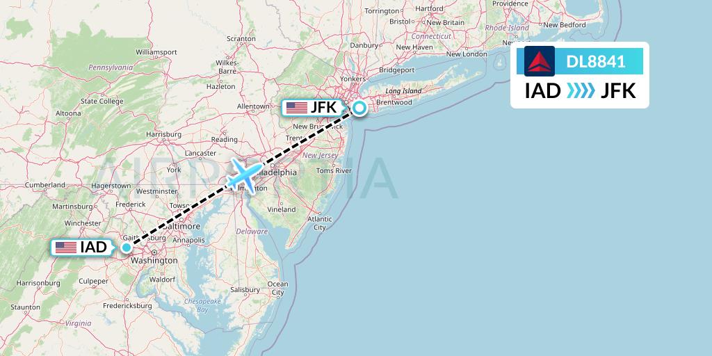 DL8841 Delta Air Lines Flight Map: Washington to New York